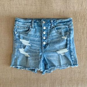 American Eagle Stretch Denim Shorts Distressed Hi-Rise Faded Blue 10